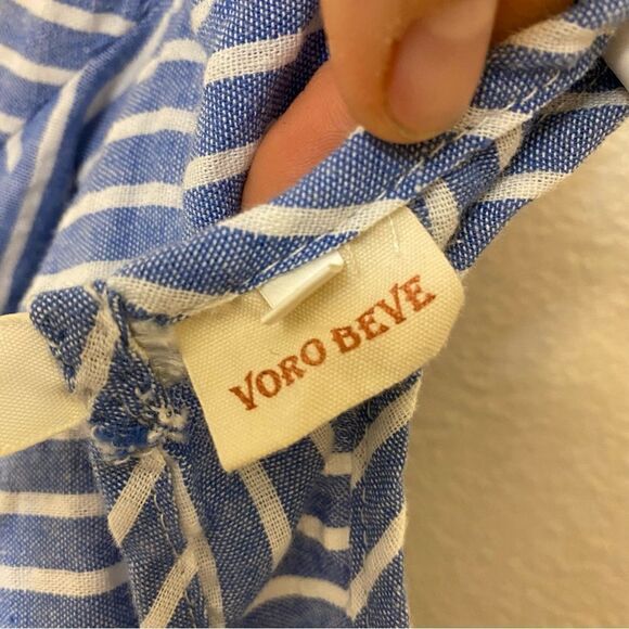 Voro Beve Girls blue striped Cold shoulder tie back 100% cotton blouse -7 - Picture 8 of 8